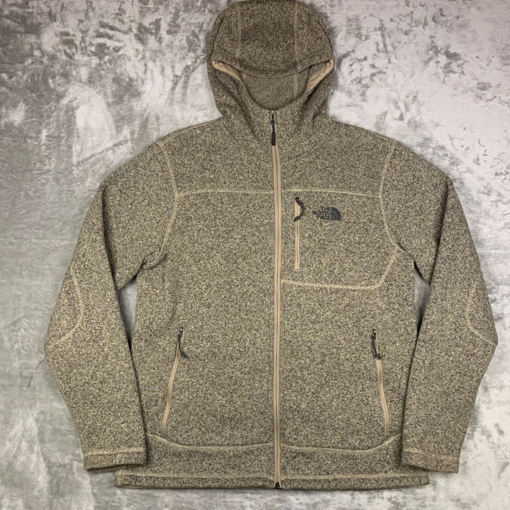 The North Face Gordon Lyons Full Zip Hoodie Men L Heathered Beige Fleece Outdoor